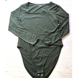 Old Navy Women's XL Long Sleeve Square Neck Bodysuit Green Snap Closure Casual